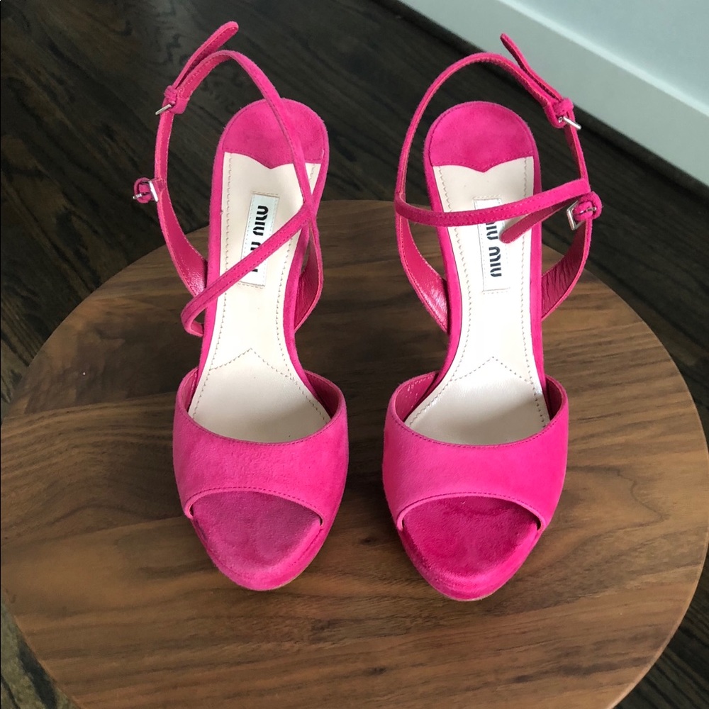 Pink Miu Miu Suede Peep-Toe Sandal 35.5